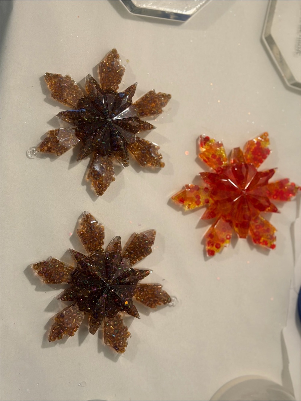 Decorative Resin Snowflake ornaments- Amber and Red